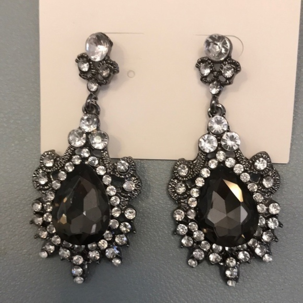 New chandelier earrings with black and clear crystals